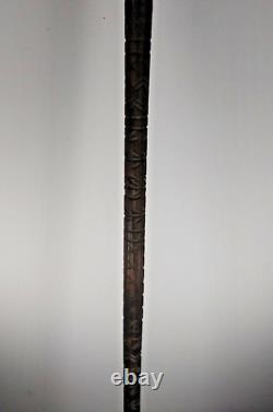 Hand Carved Walking Stick Vintage Folk Art Hardwood
