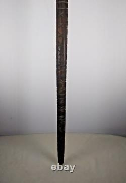 Hand Carved Walking Stick Vintage Folk Art Hardwood