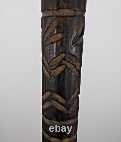 Hand Carved Walking Stick Vintage Folk Art Hardwood