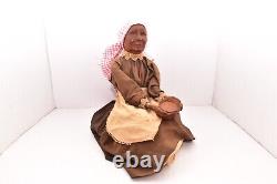 Hand Carved Wood Antique Doll OLD Woman Jointed Arms Carved American FOLK ART
