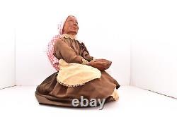 Hand Carved Wood Antique Doll OLD Woman Jointed Arms Carved American FOLK ART