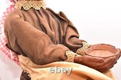 Hand Carved Wood Antique Doll OLD Woman Jointed Arms Carved American FOLK ART