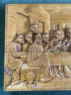 Hand Carved Wood Art The Last Supper Carving / Sculpture Board Vintage Jesus MCM