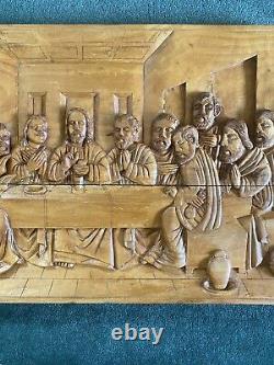 Hand Carved Wood Art The Last Supper Carving / Sculpture Board Vintage Jesus MCM