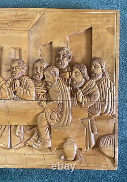 Hand Carved Wood Art The Last Supper Carving / Sculpture Board Vintage Jesus MCM