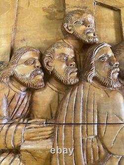 Hand Carved Wood Art The Last Supper Carving / Sculpture Board Vintage Jesus MCM