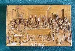 Hand Carved Wood Art The Last Supper Carving / Sculpture Board Vintage Jesus MCM