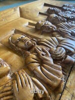 Hand Carved Wood Art The Last Supper Carving / Sculpture Board Vintage Jesus MCM