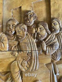 Hand Carved Wood Art The Last Supper Carving / Sculpture Board Vintage Jesus MCM