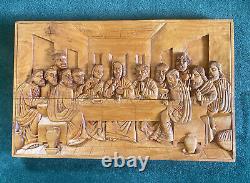 Hand Carved Wood Art The Last Supper Carving / Sculpture Board Vintage Jesus MCM