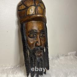 Hand Carved Wood Bob Marley Jamaican Wall Folk Art Hanging Rastafarian Vintage