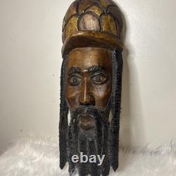 Hand Carved Wood Bob Marley Jamaican Wall Folk Art Hanging Rastafarian Vintage