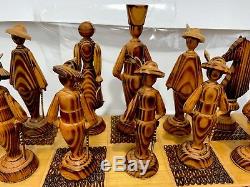 Hand Carved Wood British Chess Set Folk Art Figures Trusty Cane Christmas Tree