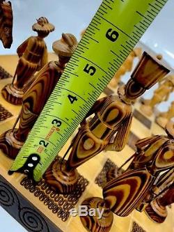 Hand Carved Wood British Chess Set Folk Art Figures Trusty Cane Christmas Tree