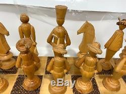 Hand Carved Wood British Chess Set Folk Art Figures Trusty Cane Christmas Tree