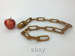 Hand Carved Wood Chain Ball In Cage Folk Art Whimsy Tramp Art 51 Long