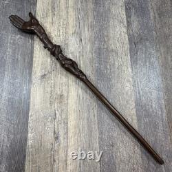 Hand Carved Wood Figural Ceremonial Staff Open Hand Snake Woman 31 Folk Art