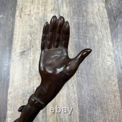 Hand Carved Wood Figural Ceremonial Staff Open Hand Snake Woman 31 Folk Art