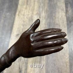 Hand Carved Wood Figural Ceremonial Staff Open Hand Snake Woman 31 Folk Art