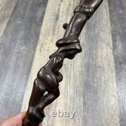 Hand Carved Wood Figural Ceremonial Staff Open Hand Snake Woman 31 Folk Art