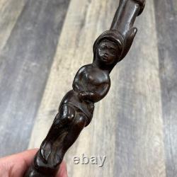 Hand Carved Wood Figural Ceremonial Staff Open Hand Snake Woman 31 Folk Art