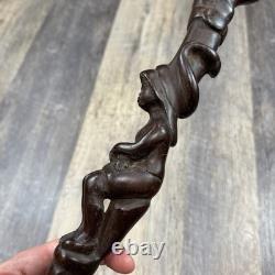 Hand Carved Wood Figural Ceremonial Staff Open Hand Snake Woman 31 Folk Art