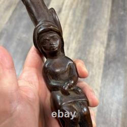 Hand Carved Wood Figural Ceremonial Staff Open Hand Snake Woman 31 Folk Art