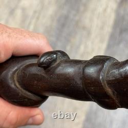 Hand Carved Wood Figural Ceremonial Staff Open Hand Snake Woman 31 Folk Art