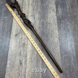 Hand Carved Wood Figural Ceremonial Staff Open Hand Snake Woman 31 Folk Art