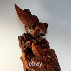 Hand Carved Wood Folk Art American Eagle Sculpture