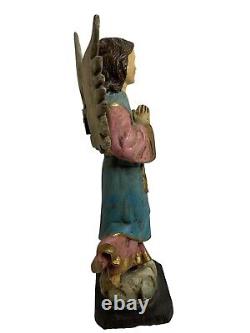 Hand Carved Wood Folk Art Santo Angel Sculpture 13