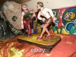 Hand Carved Wood Folk Art Sculpture Artist Signed dancers dancing carving 1976
