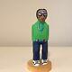 Hand Carved Wood Folk Art The Man With Sun Glasses By Rena Juan, Dineh Artist