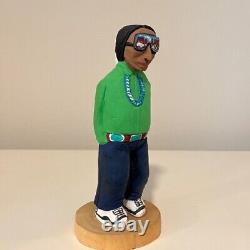 Hand Carved Wood Folk Art The Man with Sun Glasses by Rena Juan, Dineh Artist