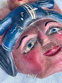 Hand Carved Wood Mask Vintage Latin America Folk Art Hand Painted 10 x 9