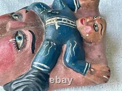 Hand Carved Wood Mask Vintage Latin America Folk Art Hand Painted 10 x 9