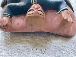 Hand Carved Wood Mask Vintage Latin America Folk Art Hand Painted 10 x 9