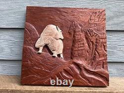 Hand Carved Wood Mountain Goat Folk Art Hanging Wall Plaque Rustic Primitive