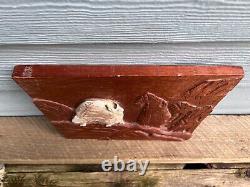 Hand Carved Wood Mountain Goat Folk Art Hanging Wall Plaque Rustic Primitive