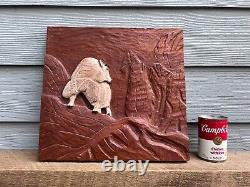 Hand Carved Wood Mountain Goat Folk Art Hanging Wall Plaque Rustic Primitive
