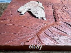 Hand Carved Wood Mountain Goat Folk Art Hanging Wall Plaque Rustic Primitive