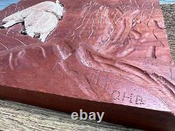Hand Carved Wood Mountain Goat Folk Art Hanging Wall Plaque Rustic Primitive