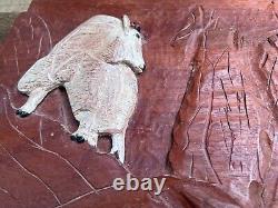 Hand Carved Wood Mountain Goat Folk Art Hanging Wall Plaque Rustic Primitive