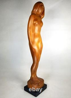 Hand Carved Wood Nude Lady Woman Folk Art Sculpture Statue, M. James @1962 SMC