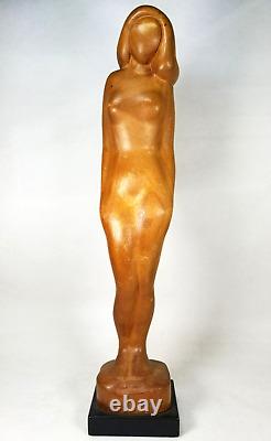 Hand Carved Wood Nude Lady Woman Folk Art Sculpture Statue, M. James @1962 SMC