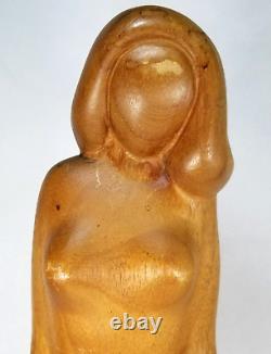 Hand Carved Wood Nude Lady Woman Folk Art Sculpture Statue, M. James @1962 SMC