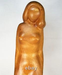 Hand Carved Wood Nude Lady Woman Folk Art Sculpture Statue, M. James @1962 SMC