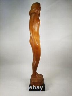 Hand Carved Wood Nude Lady Woman Folk Art Sculpture Statue, M. James @1962 SMC