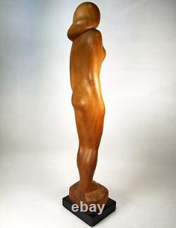 Hand Carved Wood Nude Lady Woman Folk Art Sculpture Statue, M. James @1962 SMC