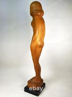 Hand Carved Wood Nude Lady Woman Folk Art Sculpture Statue, M. James @1962 SMC